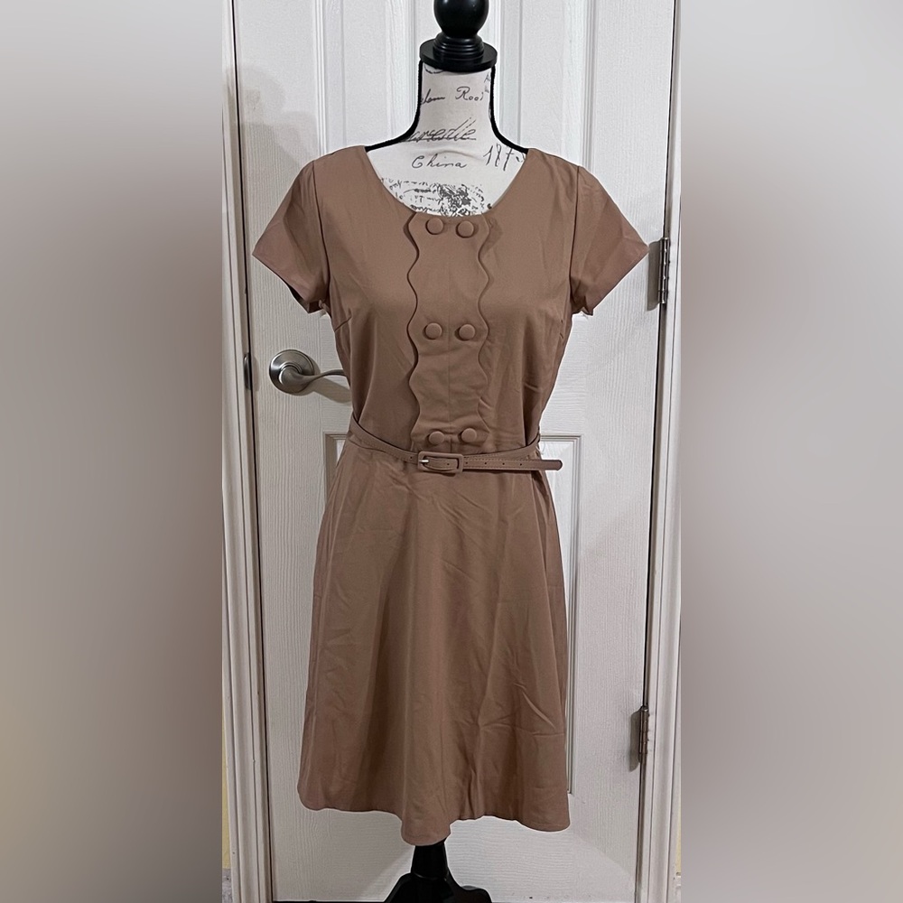 Doe & Rae Brown Midi Dress with Button Detail